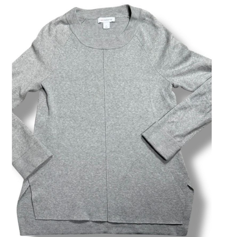 Liz Claiborne Gray Raglan Long Sleeve Sweater Casual Pullover Knit Top Size S